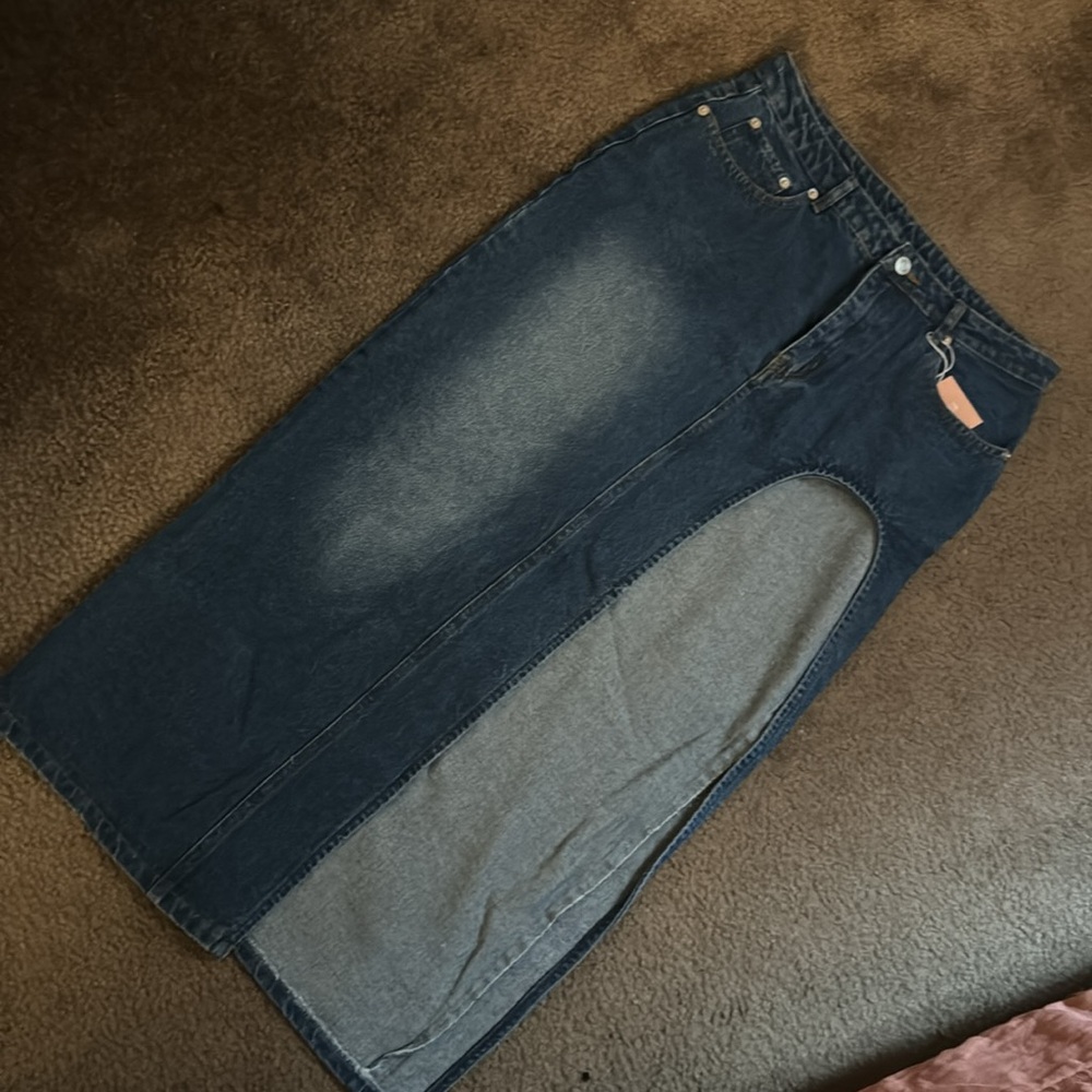 Denim Asymmetrical Maxi Skirt